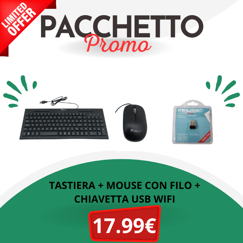 Pacchetto Promo!! – Mouse+tastiera con filo e Chiavetta usb wifi –  PamaGroup srl